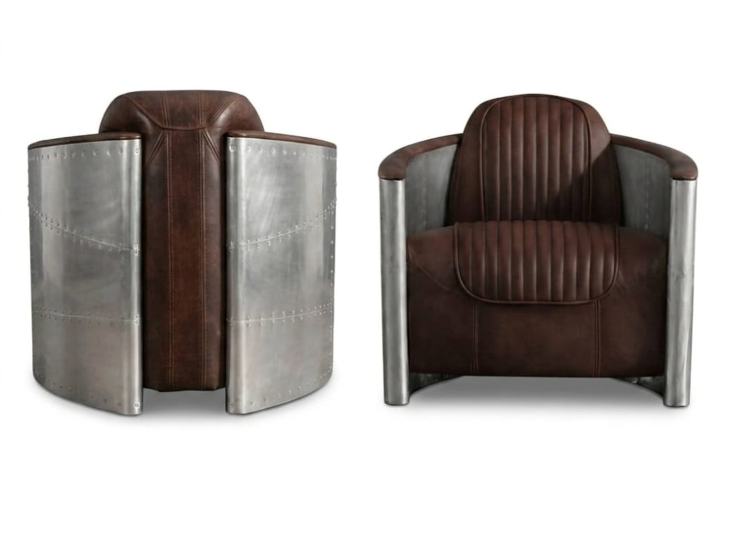 Butaca aluminio cuero marron — Sander Design
